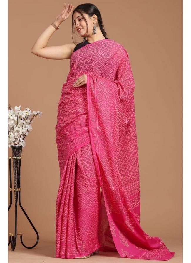 Cotton Mul Mul Pink Casual Wear Printed Saree